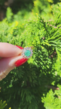 Load and play video in Gallery viewer, 1714 Vintage: 18ct Gold Emerald Diamonds Flowerhead Ring
