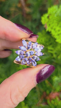 Load and play video in Gallery viewer, 2538: Vintage 9ct Gold Violet Blue Tanzanites Flower  Head Ring

