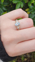 Load and play video in Gallery viewer, 5972:  Vintage: 9ct Gold Swiss Blue Topaz Diamonds Dress Ring- simply sparkling beauty
