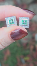 Load and play video in Gallery viewer, 2439  Vintage; 14ct Gold Emeralds Natural Sparkling Diamonds Art Deco Style Panel Earrings
