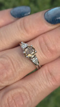 Load and play video in Gallery viewer, Vintage: 14ct White Gold Pear Cut Cognac Diamond (0.63ct) Diamonds 3 -Stone Ring - a rare, sparkling find.
