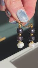 Load and play video in Gallery viewer, 2982: Vintage 14ct Gold  Black &amp; White Cultured Pearls Drop Dangle Earrings
