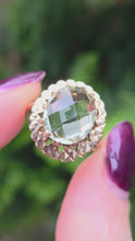 Load and play video in Gallery viewer, 2433: Vintage: 9ct Gold Large Mint Green Amethyst Ring -From 1967
