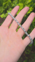 Load and play video in Gallery viewer, 2111: Vintage: 9ct White Gold Blue Sapphires Diamonds Tennis Bracelet (18cm)- Very pretty

