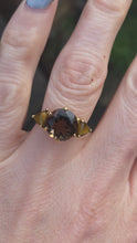 Load and play video in Gallery viewer, 2872: Vintage 9ct Gold Smokey Quartz Tigers Eye Trilogy Ring
