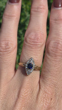 Cargar y reproducir el video en el visor de la galería, 2139: Vintage; 18ct Gold Art Deco Marquise Sapphire Diamonds Cluster Ring
