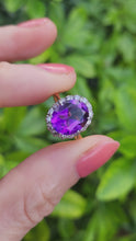 Load and play video in Gallery viewer, 0295: Vintage: 18ct Gold Vibrant Lilac Amethyst 16 Diamonds Dress Ring- classic combination
