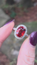 Load and play video in Gallery viewer, 0635 Vintage: 18ct Gold  Orange Spessartite Garnet Diamonds Cluster Ring- A rare find
