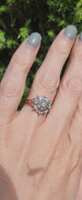 Cargar y reproducir el video en el visor de la galería, 1549: Vintage: 9ct Gold Blue Aquamarines Diamonds Starburst Cluster Ring- total eye candy

