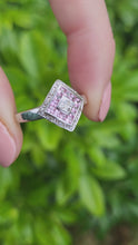 Load and play video in Gallery viewer, 8269: Vintage 9ct White Gold Art Deco Style Pink Sapphires Diamonds Panel Ring
