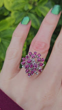 Load and play video in Gallery viewer, 0127: Vintage: 18ct White Gold Pink Rubies Diamonds Spray Cluster Ring
