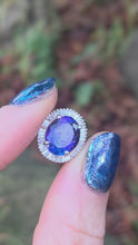 Load and play video in Gallery viewer, 2624: Vintage: Platinum Large Violet Tanzanite 48 Sparkling Diamonds Cluster Ring

