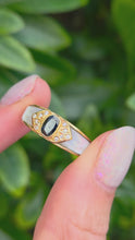 Load and play video in Gallery viewer, 1669 Vintage: 18ct Gold Blue Sapphire. Mother of Pearl Natural Diamonds Ring
