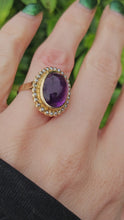 Load and play video in Gallery viewer, 0414: Vintage: 18ct Gold &quot;Carbuncle&quot; Lilac Amethysts 28 Seed Pearls Ring
