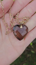 Load and play video in Gallery viewer, 0981 : Vintage large  heart cut cognac quartz pendant and chain- statement piece
