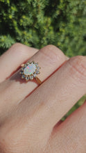 Load and play video in Gallery viewer, 1513: Vintage: 18ct Gold White Opal Diamonds (0.3ct) Floral Cluster Ring- From 1978
