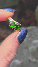 Load and play video in Gallery viewer, 1899: Vintage: 9ct Gold Green Diopsides Crossover Promise Ring- enchanting
