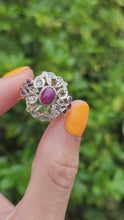 Load and play video in Gallery viewer, 6172: Antique: 18ct Gold 7 Rubies 10 Diamonds Statement Cluster Ring- Extraordinary
