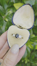 Load and play video in Gallery viewer, 2369 18ct Gold Australian Blue Sapphire (1.08ct) Diamonds (0.34ct) 3- Stone Ring
