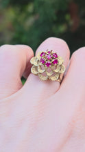 Load and play video in Gallery viewer, 1252: Vintage: 14ct Gold 7 Rubies Swirl Statement Cocktail Ring- Exceptional

