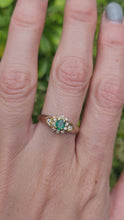 Cargar y reproducir el video en el visor de la galería, 6044:Vintage 18ct Mixed Gold Emerald 12 Diamonds Dress Ring- Rare example

