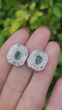 Load and play video in Gallery viewer, 6097: Vintage: 18ct White Gold Art Deco Style Emeralds Diamonds Earrings- Thrilling
