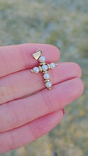 Load and play video in Gallery viewer, 0917: Vintage:: 9ct Gold Cultured Pearls Cross Pendant- lovely, good weight
