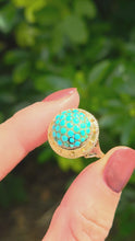 Load and play video in Gallery viewer, 6154: Vintage: 18ct Gold Turquoises Domed Cluster Cocktail&nbsp; Ring- lovely symmetry
