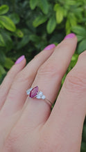 Load and play video in Gallery viewer, 0936: Vintage: Platinum Marquise Cut Rich Red Ruby Diamonds Trefoil Set Ring-Very Special
