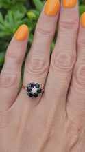 Cargar y reproducir el video en el visor de la galería, 1966: Vintage; 18ct Gold Australian Blue Sapphires Natural Diamonds Flower Head Ring- voluptuous style
