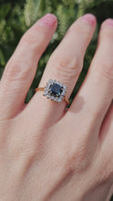 Cargar y reproducir el video en el visor de la galería, 6084 Vintage: 18ct Gold Princess Cut Blue Sapphire 16 Diamonds Square Set Ring- Hallmarked London 1968
