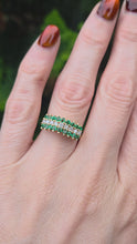Load and play video in Gallery viewer, 6331 Vintage: 14ct Gold 18 Emeralds Diamonds Tiered Dress/Stacker Ring
