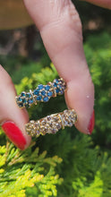 Load and play video in Gallery viewer, 1537: Vintage: 9ct Gold 21 Champagne Diamonds Flowerhead Trilogy Ring- a natural, sparkling beauty
