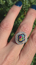 Load and play video in Gallery viewer, Vintage: 18ct Gold Art Deco Style  Harlequin Multi-Gem Diamonds Cluster Ring- Rainbow beauty
