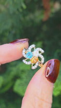 Load and play video in Gallery viewer, 1216: Vintage: 9ct Gold Swirl Cocktail Ring- Citrine, Blue &amp; Glacier Topaz
