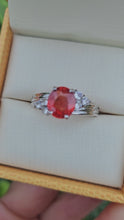 Load and play video in Gallery viewer, 1036: Vintage: 9ct White Gold Padparadscha Sapphire White Sapphires Ring- amazing colours
