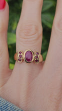 Load and play video in Gallery viewer, 1296: Vintage: 9ct Gold 7 Rubies Geometric Set Ring- Fabulous
