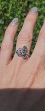 Load and play video in Gallery viewer, 1775: Vintage: 9ct White Gold Topaz Ruby Eclectic Dress Ring- totally captivating
