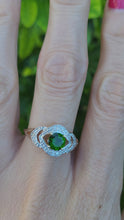 Load and play video in Gallery viewer, A8344: Vintage: Eye catching 9ct Gold Green Diopside 12 diamonds Halo Dress ring
