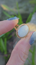 Load and play video in Gallery viewer, 2843: Vintage 9ct Gold Oval Cabochon Opal Solitaires Ring
