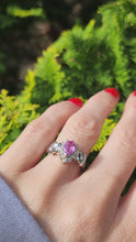 Cargar y reproducir el video en el visor de la galería, 1181: Vintage: 14ct White Gold Pink Sapphires 18 Diamonds Cocktail Ring- UPDATED
