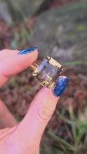 Load and play video in Gallery viewer, 6308: Vintage: 9ct Gold Large Emerald Cut Smokey Quartz Statement Ring
