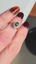 Load and play video in Gallery viewer, 6361 Vintage: 18ct Gold Green Garnet Diamonds Halo Cluster Ring- From 1972
