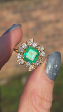 Load and play video in Gallery viewer, 3014 Vintage 18ct Gold Emerald (2.42ct) Diamonds (1.5ct) Cluster Ring
