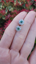 Load and play video in Gallery viewer, 7375: Vintage Fabulous 18ct White Gold Emeralds 16 Diamonds Earrings- Captivating
