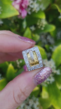 Load and play video in Gallery viewer, 7483: Vintage: (London) 1974- 18ct Gold 17 Round Cut Diamonds Buckle Ring- 50 years old- heavy,
