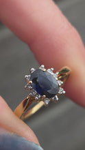 Load and play video in Gallery viewer, 3118: Vintage &amp; Petite 18ct Gold Cornflower Blue Sapphire 12 Diamonds Cluster Ring
