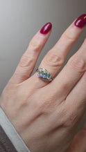 Load and play video in Gallery viewer, 2919: Vintage: 9ct White Gold Mercury Topaz Trilogy Diamonds Ring- wonderful colours
