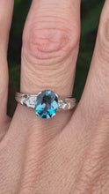 Load and play video in Gallery viewer, 2060: Vintage; 9ct White Gold London Blue Topaz Diamonds Dress Ring
