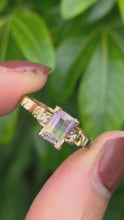 Load and play video in Gallery viewer, 2178: Vintage; 9ct Gold Emerald Cut Ametrine Diamonds Dress Ring- a rare find
